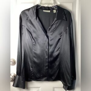 Kate Hill Black 100% Silk Button-Front Blouse